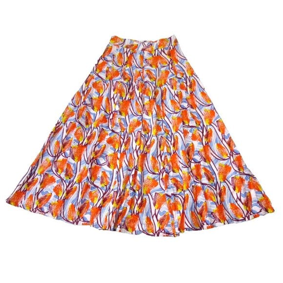NWT Francis + Benedict Maxi in Orange Poppy Floral Cotton A-line Skirt M 158