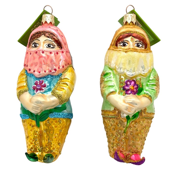 Pair Of World Market European Glass Ornaments Handmade Hand-Painted Holiday