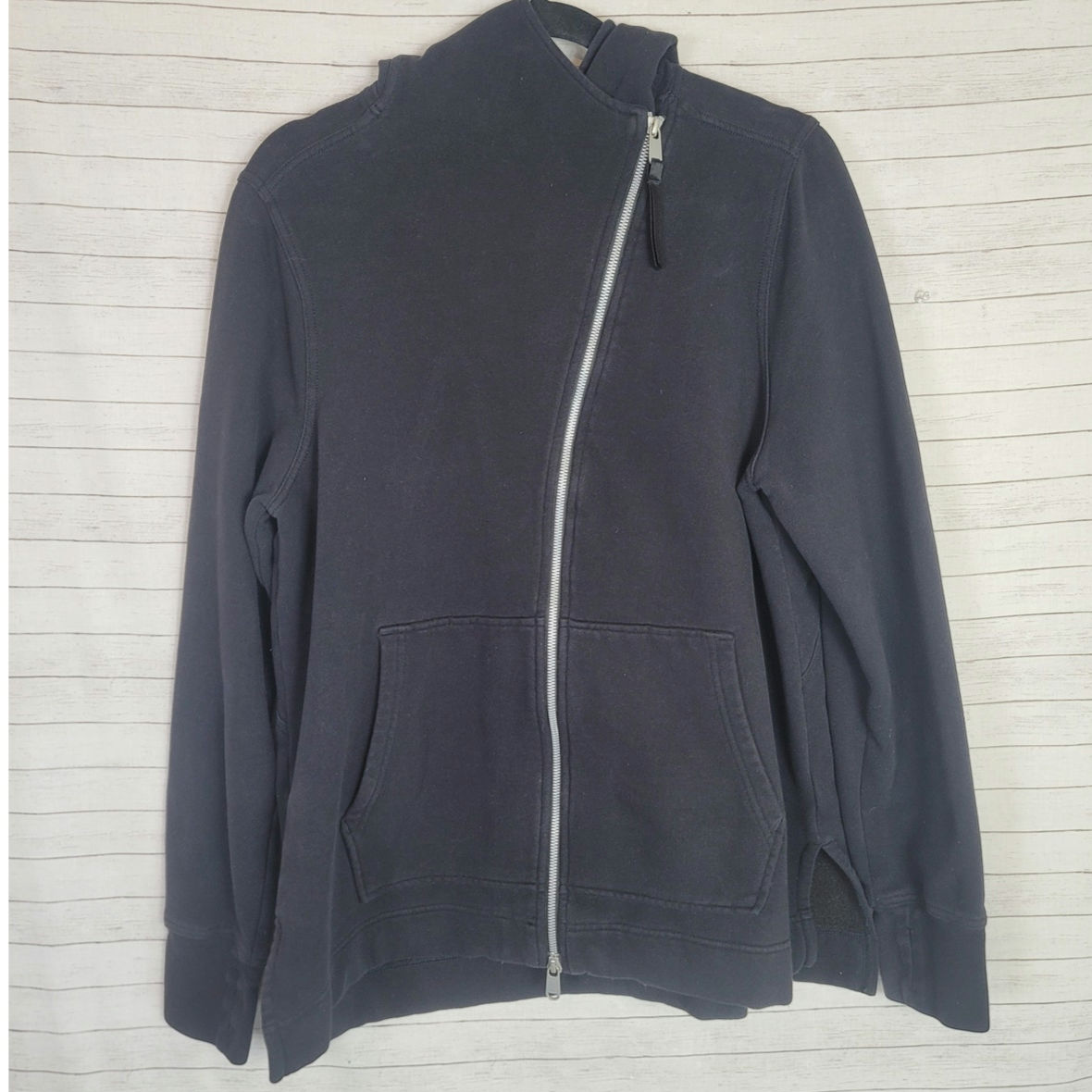 ATHLETA Retroplush Zip Sweatshirt Hoodie in Black, sz Large