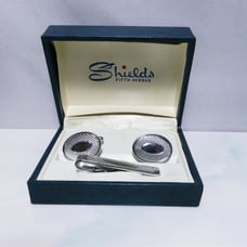 Estate Find Sterling Silver Fifth Ave Cuff Links & Tie Clip Set by Shields NIB