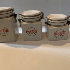 Coca Cola 3 piece Canister 9 inch, 7 inch, and 6 inch