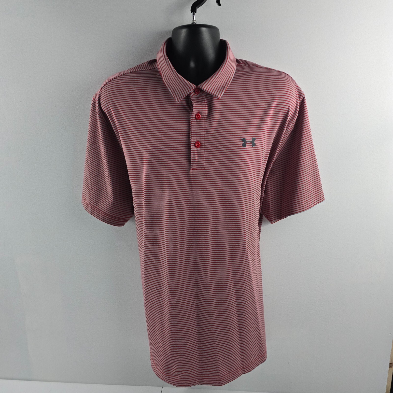 Under Armour Golf Polo shirt 3XL short sleeve red striped heat gear loose mens