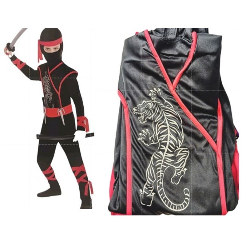 Ninja Asian Tiger Warrior Costume Childs Sz M 8-10 BLACK Halloween Martial Arts
