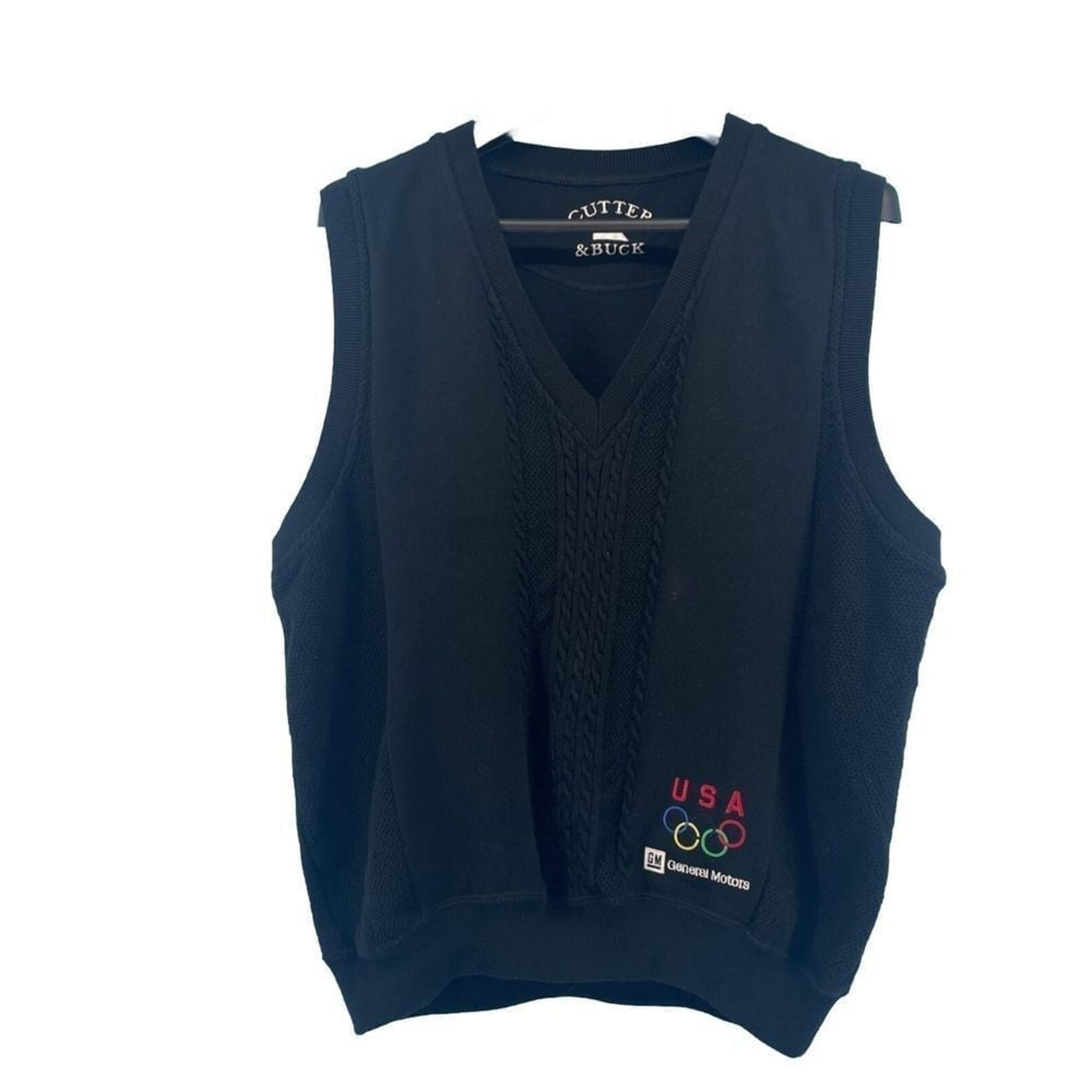 Cutter & Buck Olympics Sweater Vest Men's XL Grandpa Dad Golf Black Cable Knit