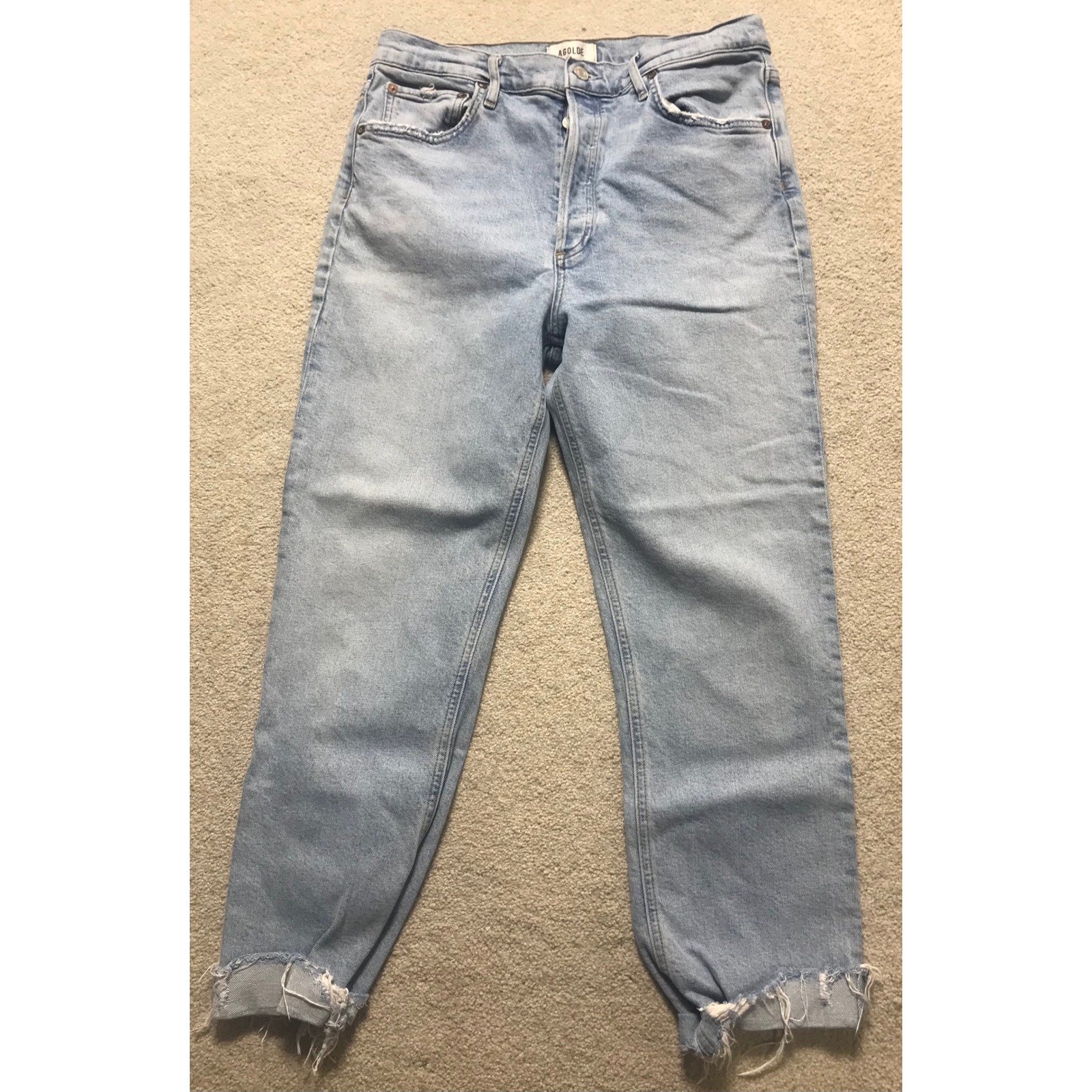 AGOLDE Denim Jeans Light Wash Cropped Frayed Hem Light Wash High Rise Size 30x25
