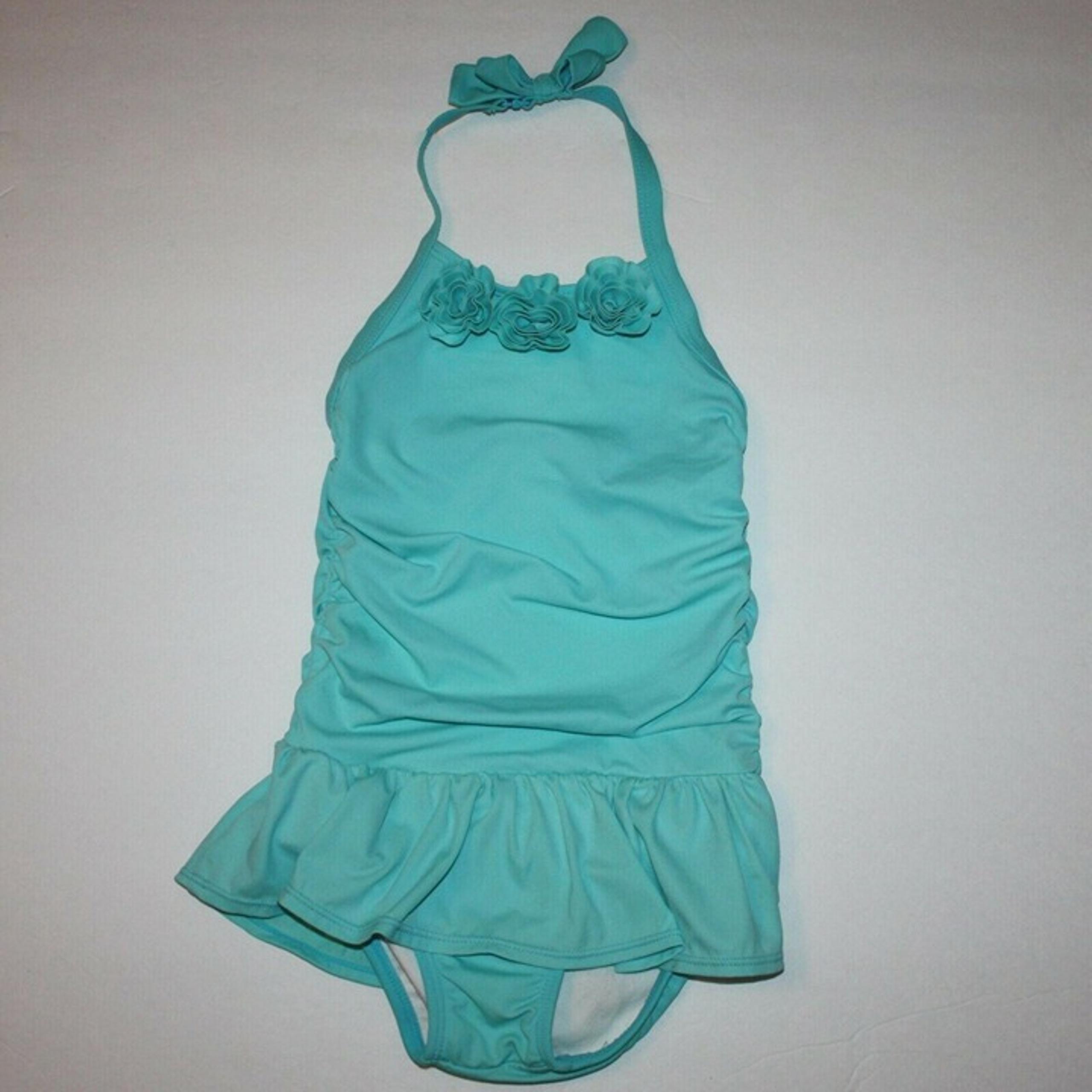 Gymboree Swim Shop Girl's Teal Blue Rosette One-Piece Swimsuit size 3T