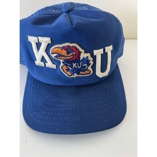 Vintage KU Kansas Jayhawks snapback Truckers Hat. Made in the USA