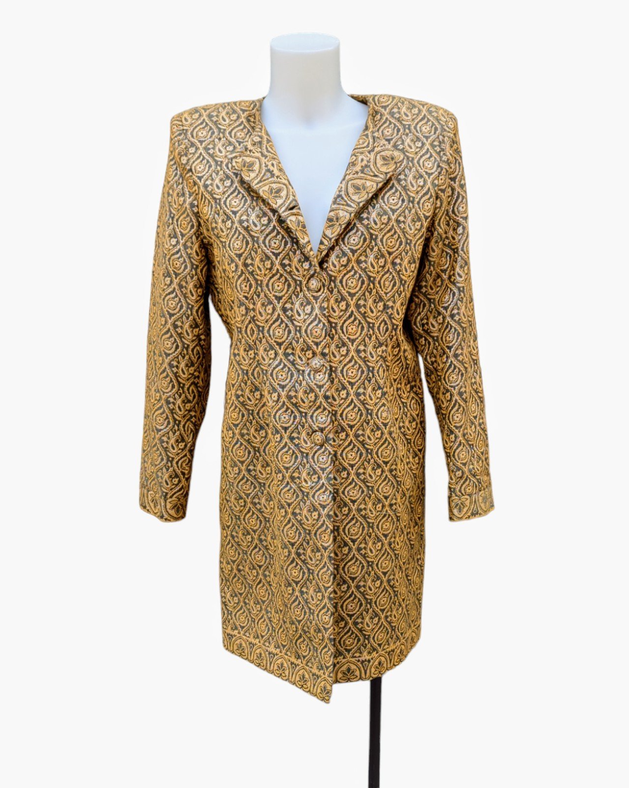 Vintage 1990s Dress Coat Top Coat Metallic Threads Gold Lined Wool Handmade