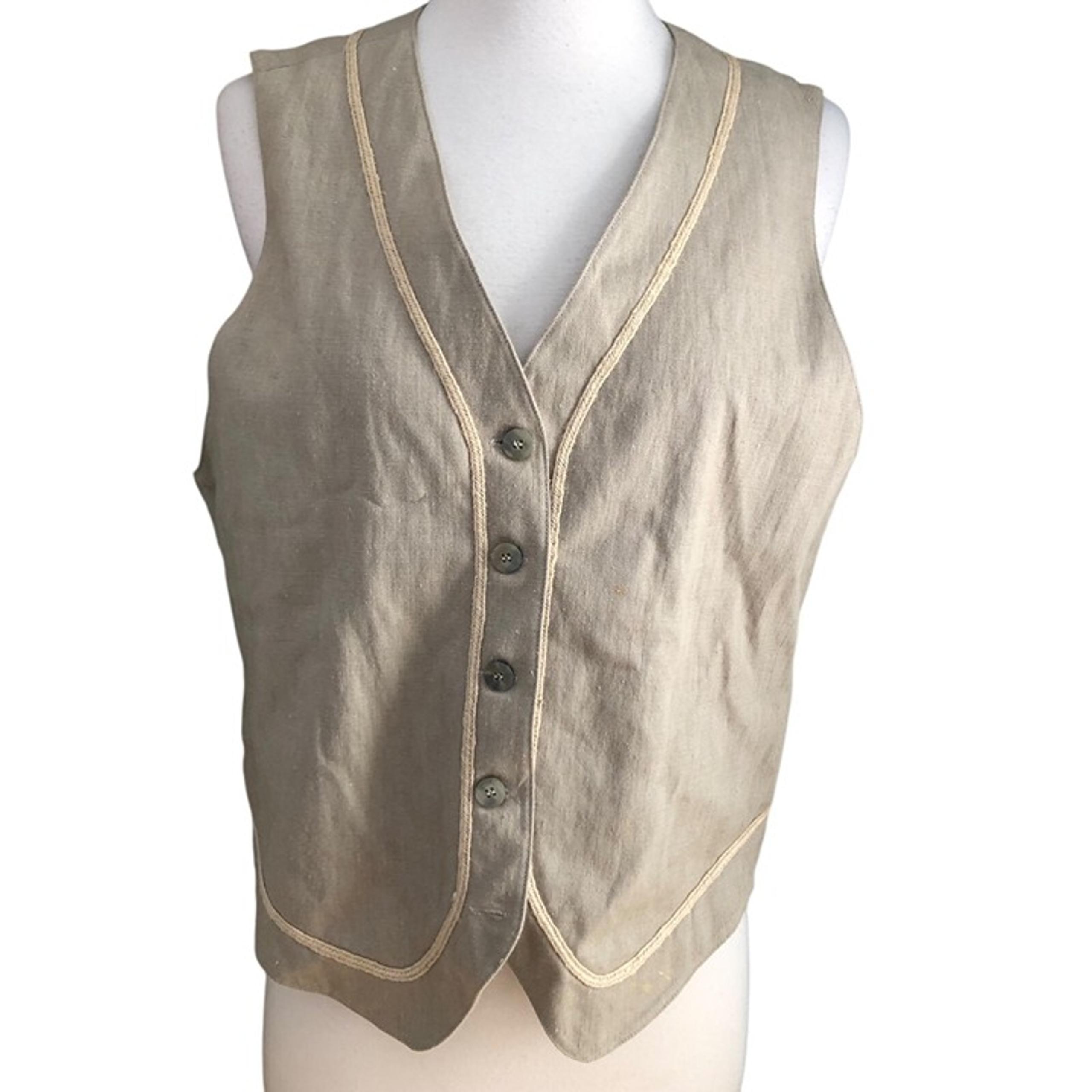 VTG Lizsport Liz Claiborne Embroidered Linen Blend Vest Womens size M Neutral
