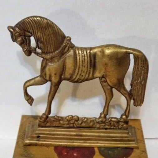 Antique English Georgian Brass Chimney Horse Mantle Piece