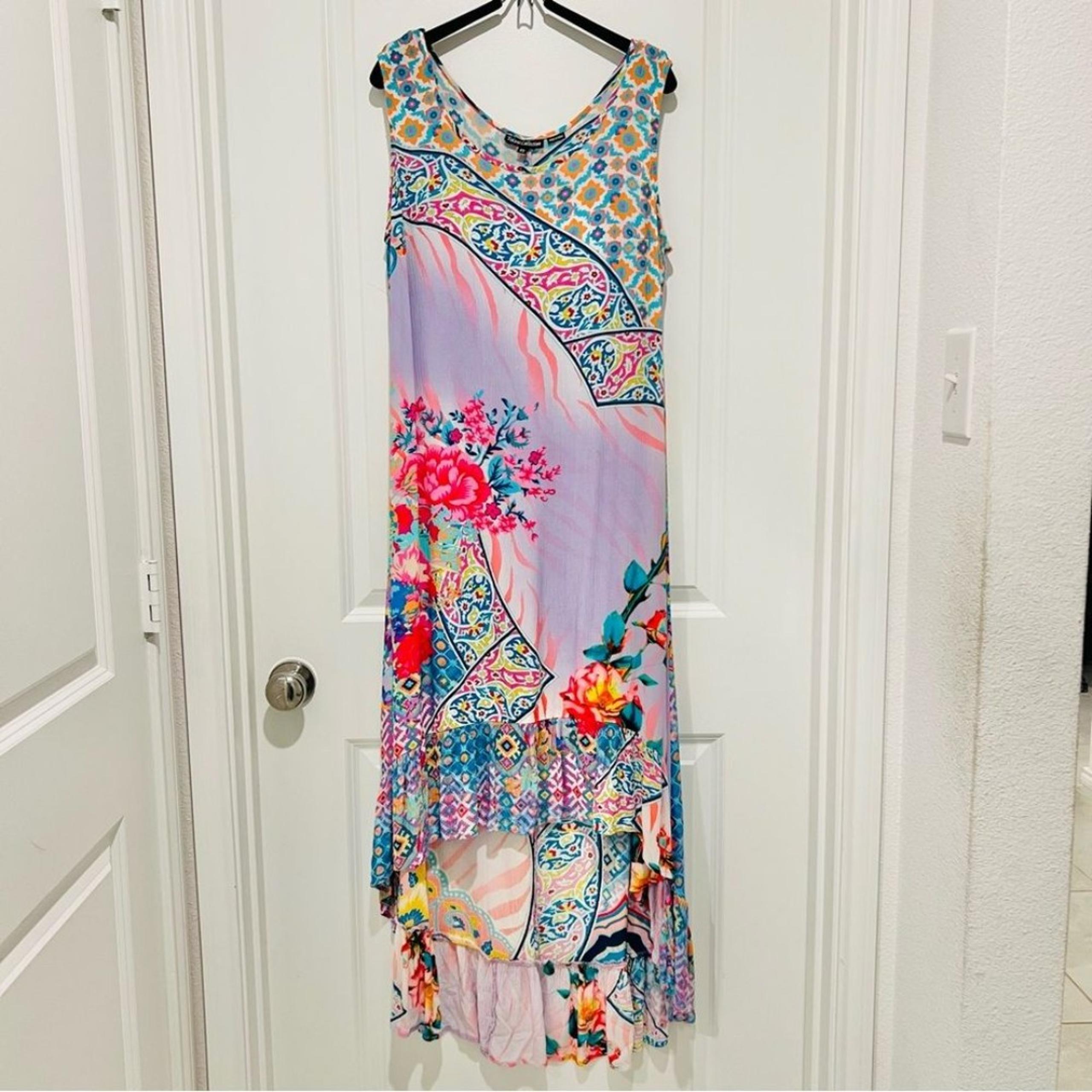 Tolani Collection Women's Boho High Low Flounce Hem Sleeveless Dress in Size XS