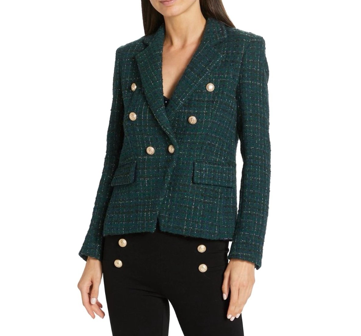 Generation Love Kaya Tweed Hunter Green & Blue Blazer Jacket