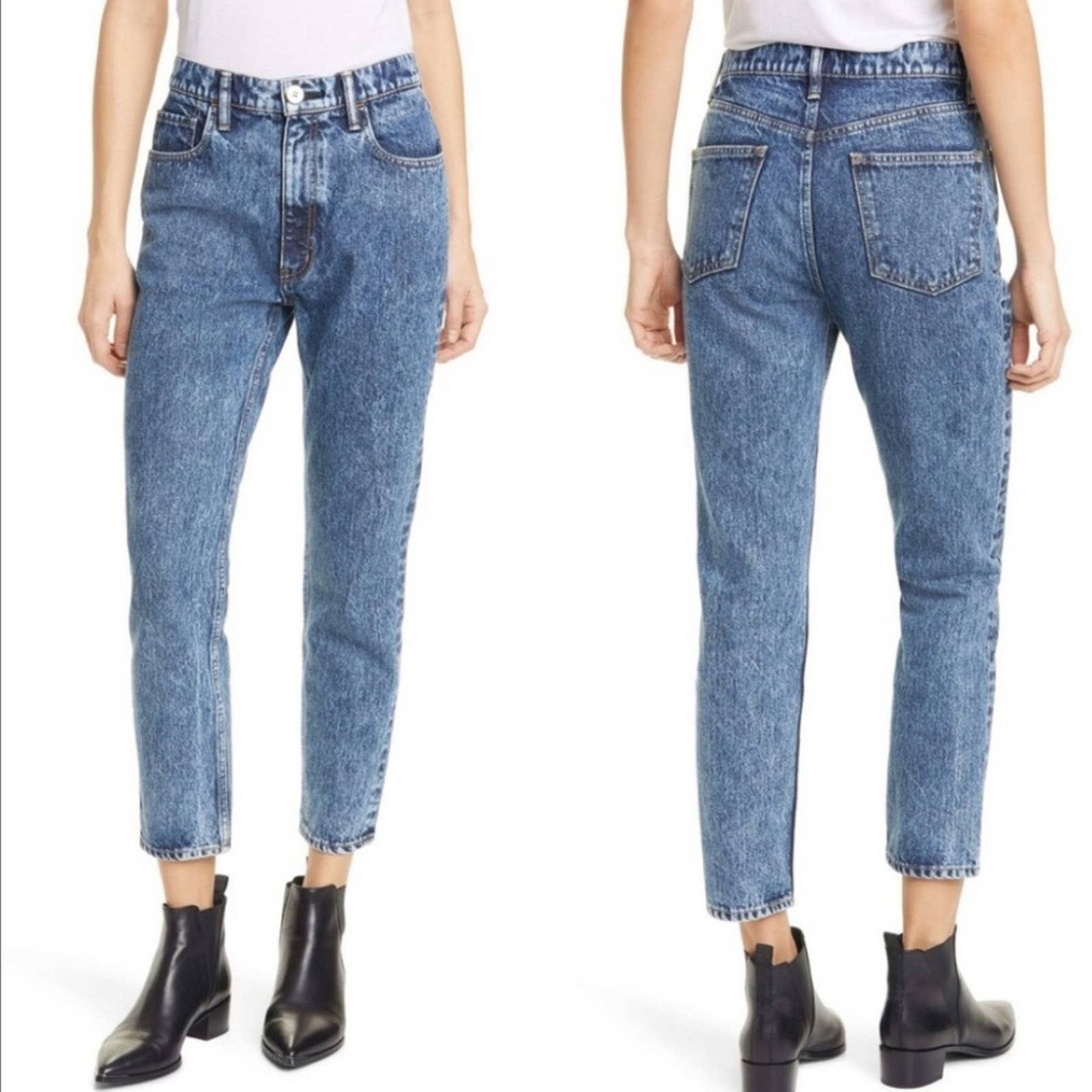 Moussy Vintage Acid Wash Boy Skinny High Rise Ankle Crop Blue Jeans 30