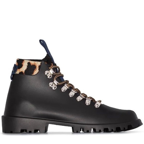 Arizona Love Black Leopard Rubber Colorado Lace Up Boots Size 38 EU or 8 US