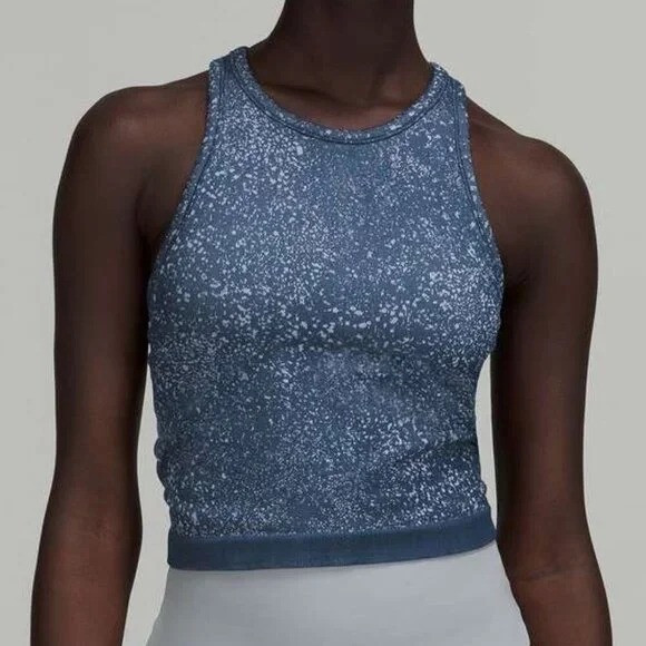 Lululemon Womens 6 Ebb to Street Cropped Racerback Tank Top Distorted Noise Blue