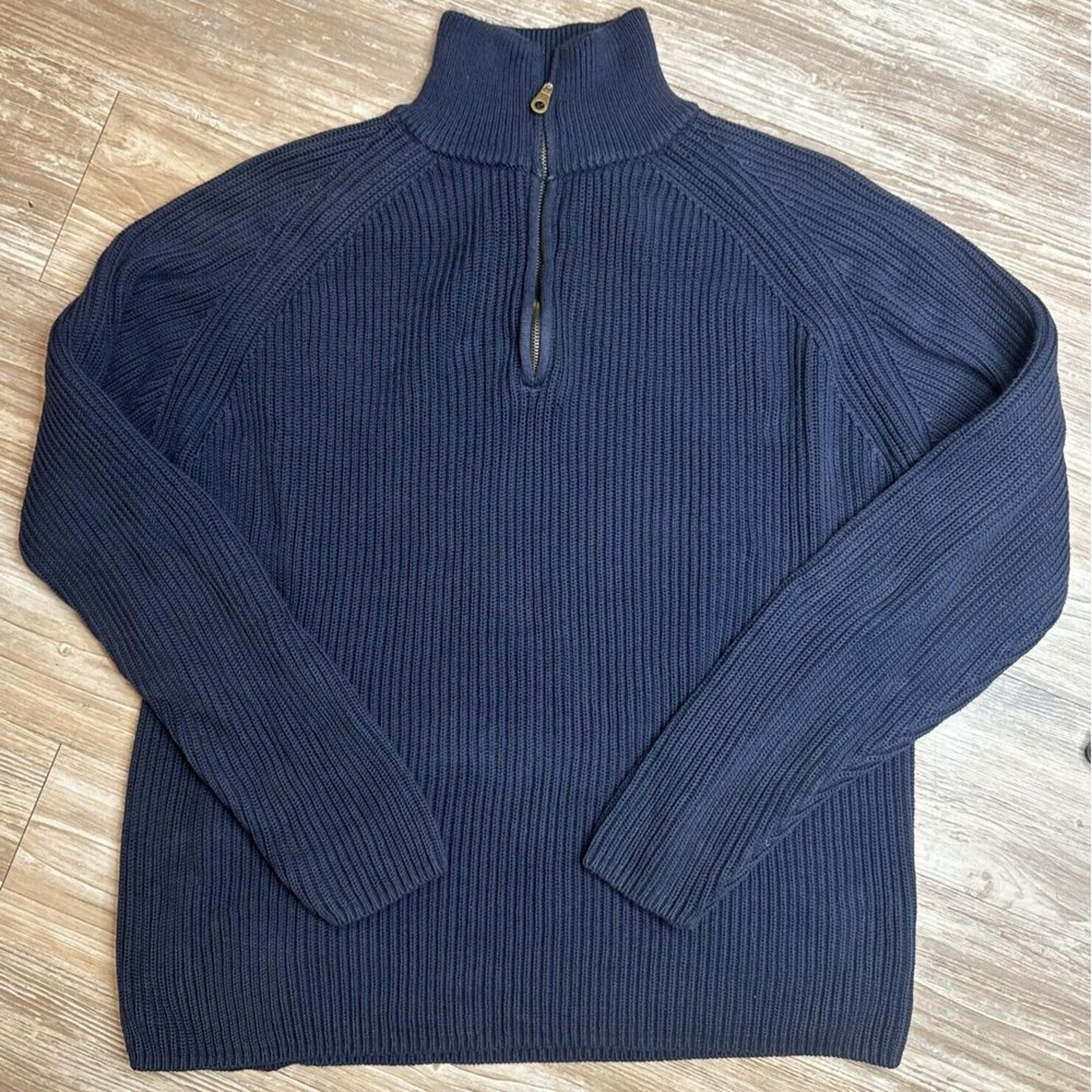 Vtg St. Johns Bay Mens Large Navy 1/4 Zip Pullover Sweater Casual Mock Neck