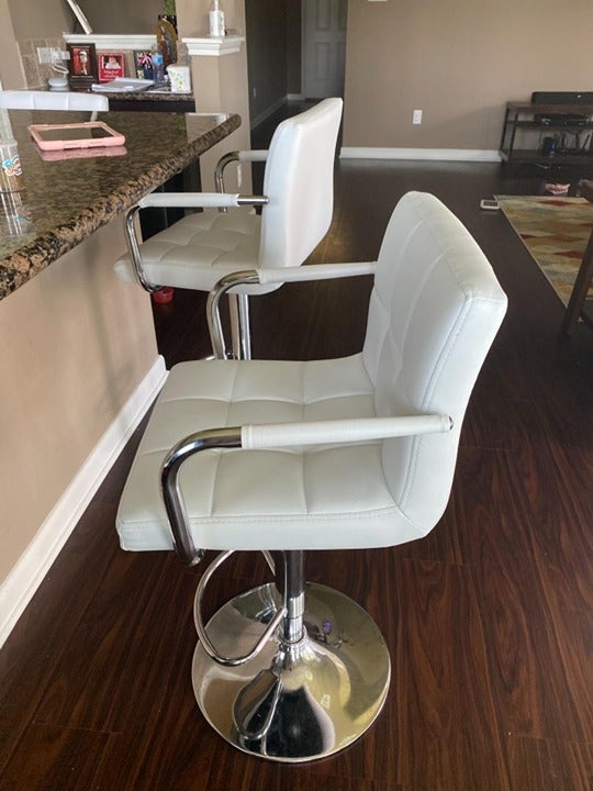 NEW Set of 2 Modern Square PU Leather Adjustable Bar stools w/ Arms and Back