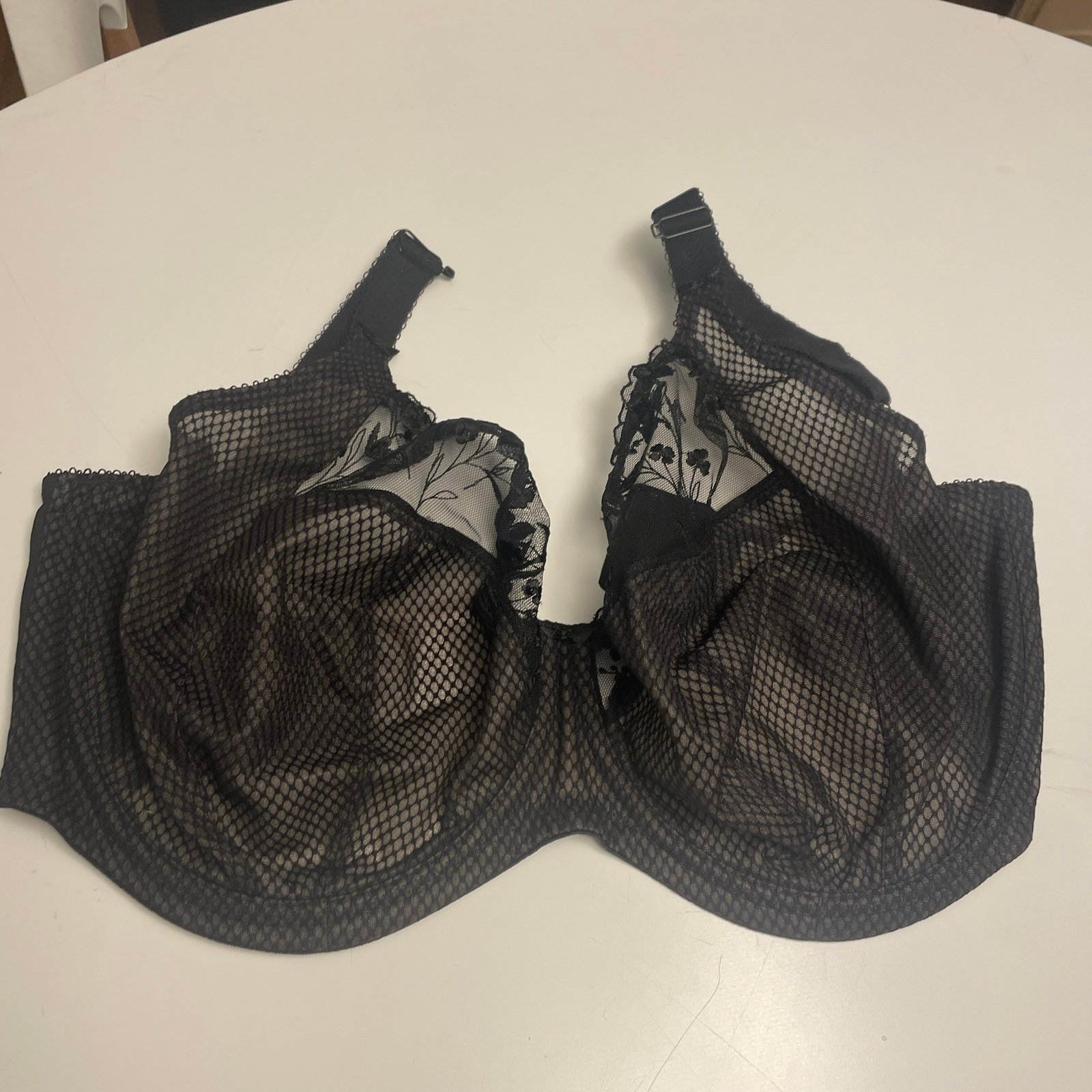 New Elomi Elegant Black Checkerboard Lace Bra 34N