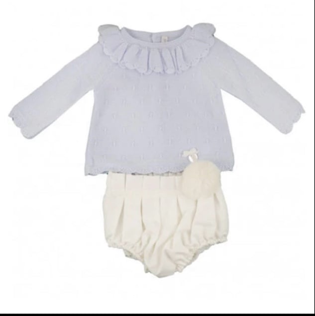 White Ruffled Baby Top (sweater) and Cream Shorts Set