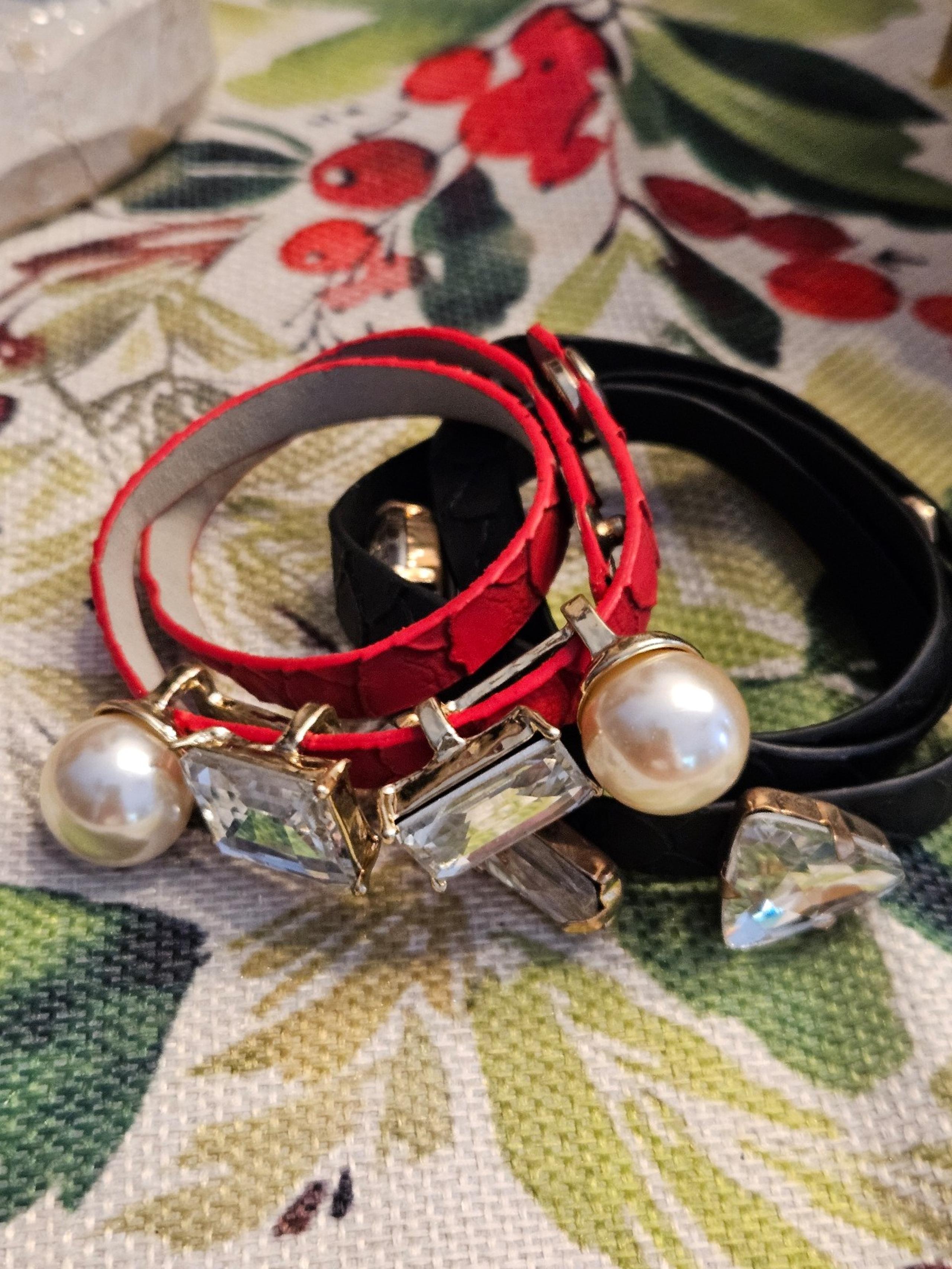 Two wrap bracelets faux leather crystal charms