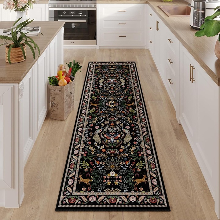 Runner Rug Washable Kitchen Runner 2'x6' Black Bedroom