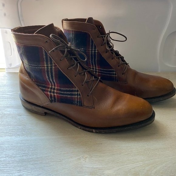 Brooks Brothers Leather Tartan Plaid Lace Up Ankle Boots Mens 10D