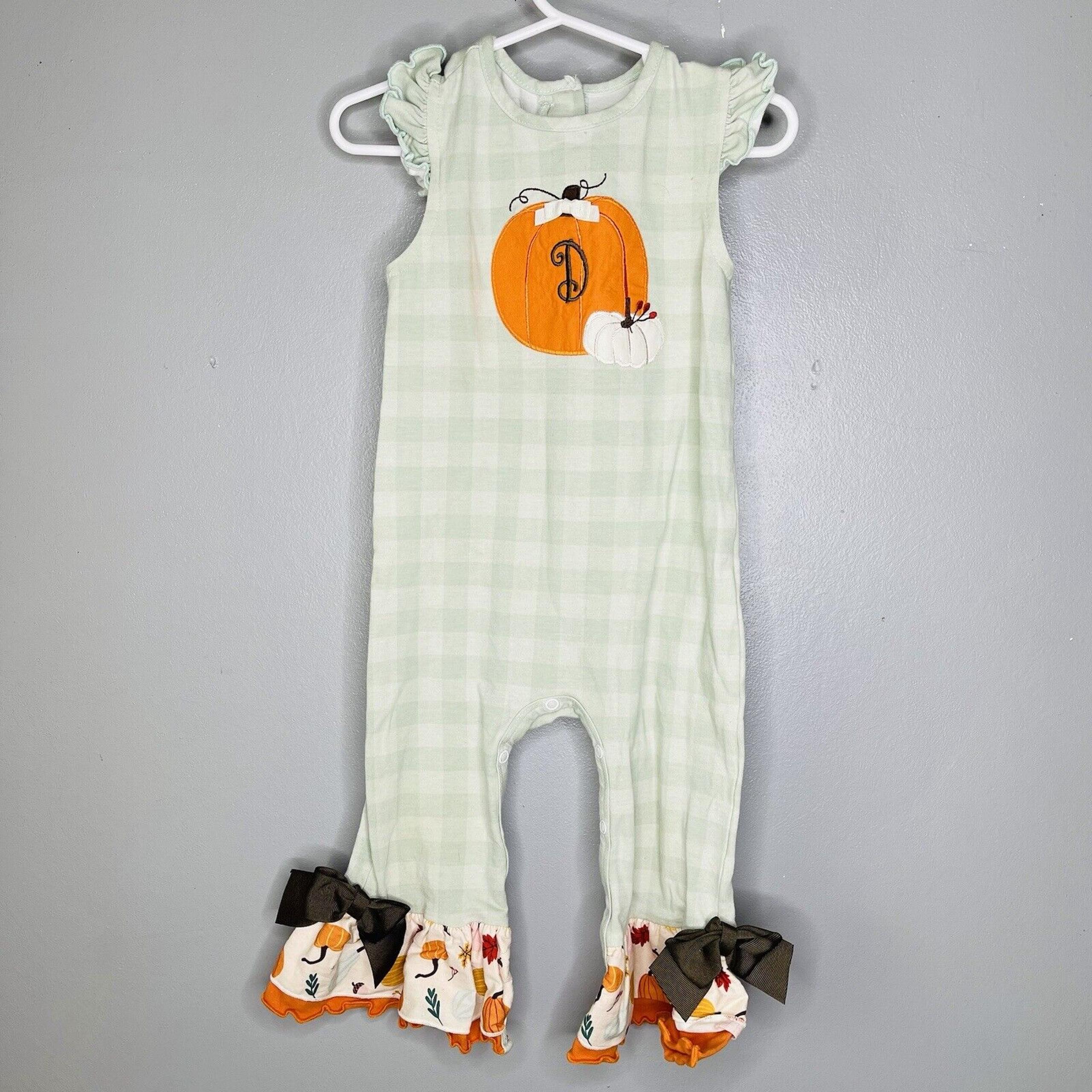 Ricrac & Ruffles Infant Girls Size 24 Months 2T plaid fall pumpkin romper