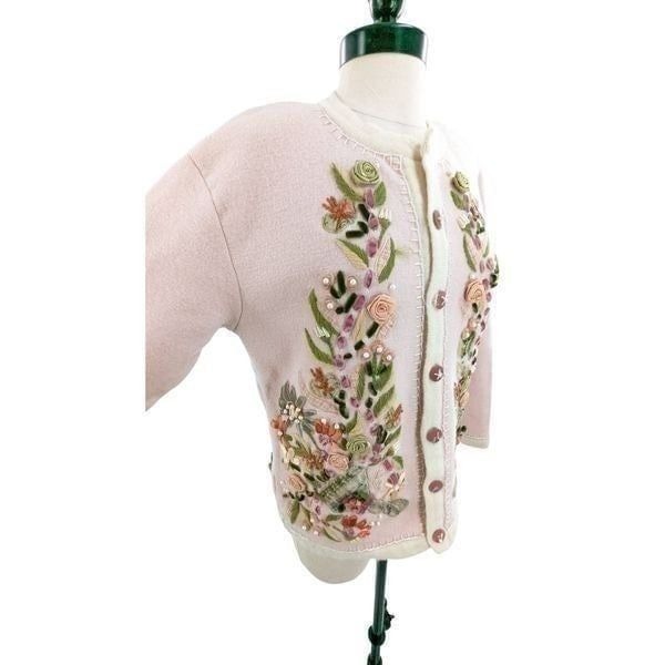 Eagle's Eye Women Vintage Button-up Floral Embroidered Cardigan Pink Size Medium