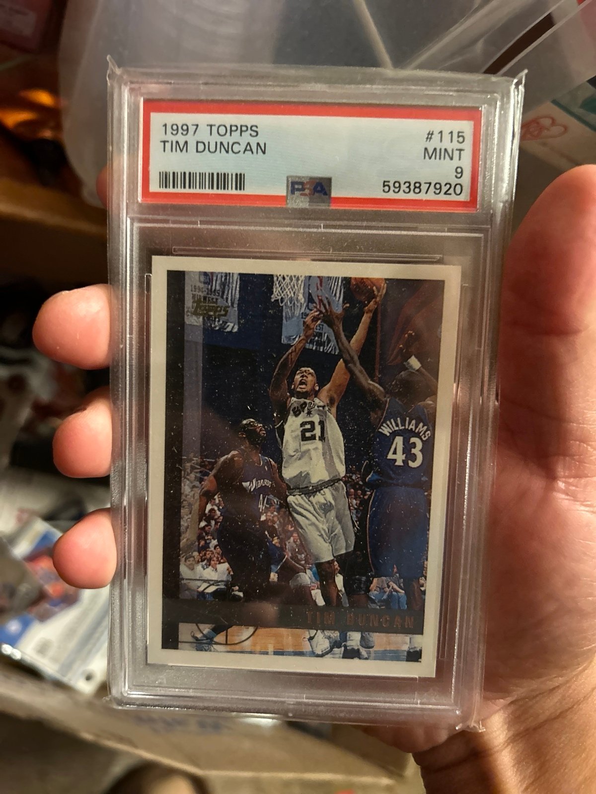 1997-98 Topps Tim Duncan Rookie Card RC #115 PSA 9 Spurs