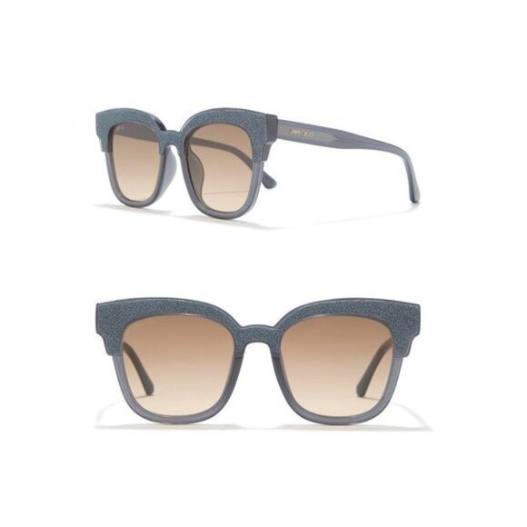 Jimmy Choo Womens Gray Silver Glitter Cats Eye 50 mm UV Sunglasses with Case NEW