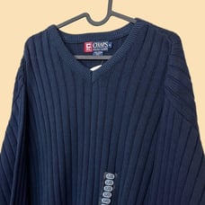 90s navy blue chunky cotton ribbed knit sweater