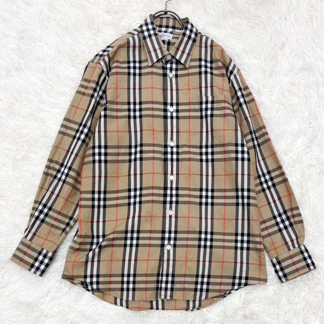 Burberry Long Sleeve Shirt Nova Check Shadow Horse Logo Beige M