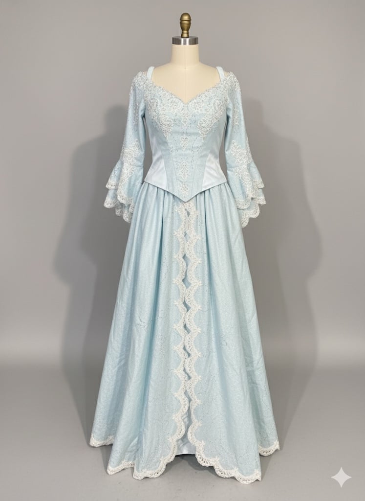 Exquisite Mary's Bridal Gown - Ice Blue Lace Ball Gown