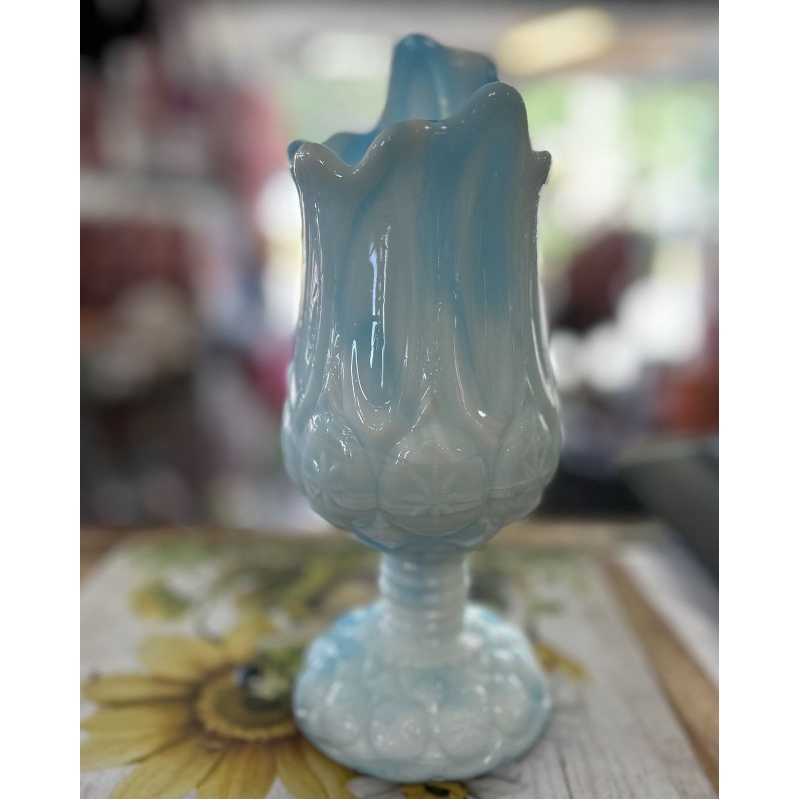 Kanawhua Moon And Stars Sky Blue Slag Glass Swung Stretch Vase End Of Day