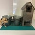 Galvanized Birdhouse with Two Planter Pots