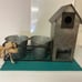 Galvanized Birdhouse with Two Planter Pots