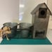 Galvanized Birdhouse with Two Planter Pots