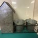 Galvanized Birdhouse with Two Planter Pots
