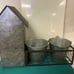 Galvanized Birdhouse with Two Planter Pots