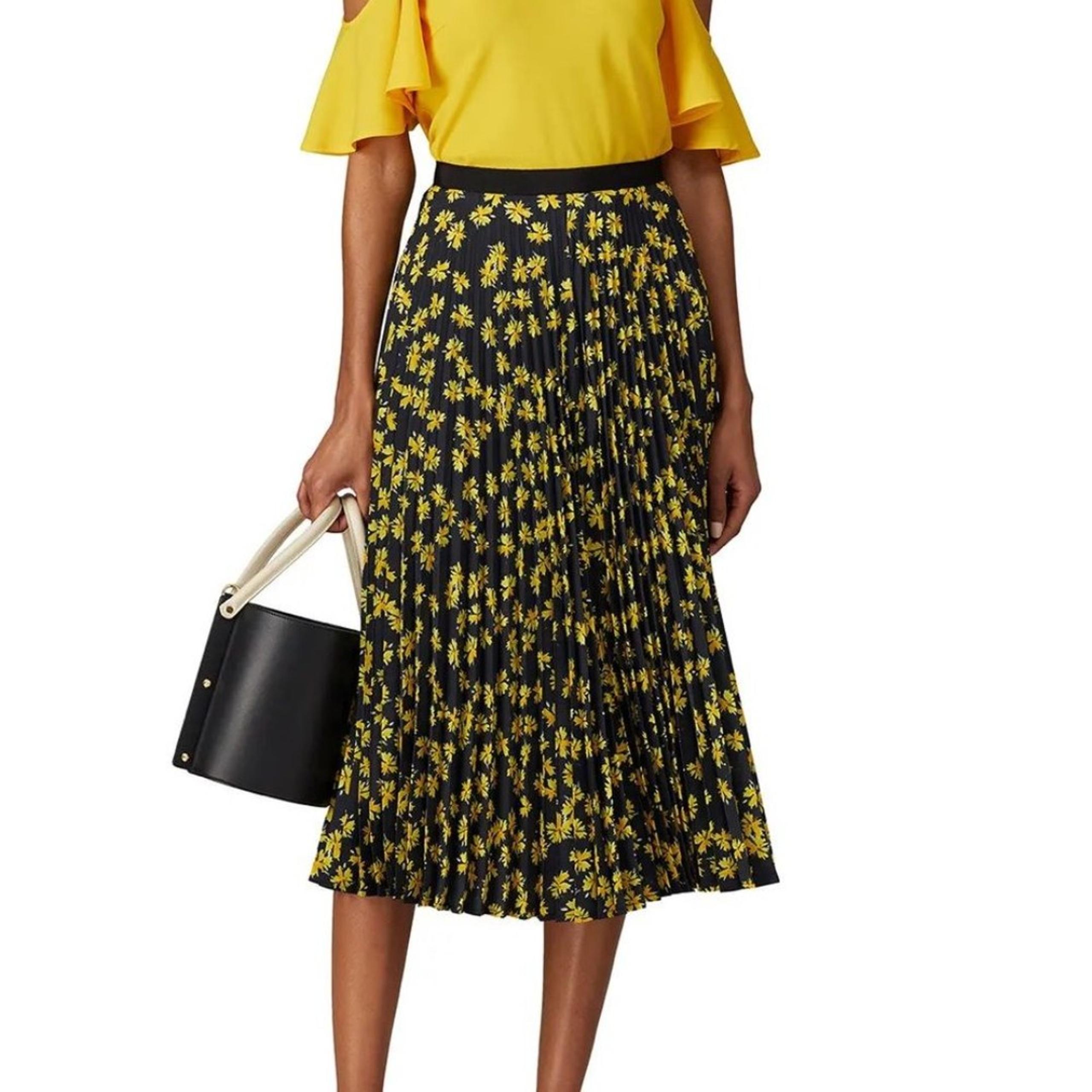 EUC Derek Lam Navy Yellow Floral Pleated Maxi Skirt Size 52 Rent the Runway