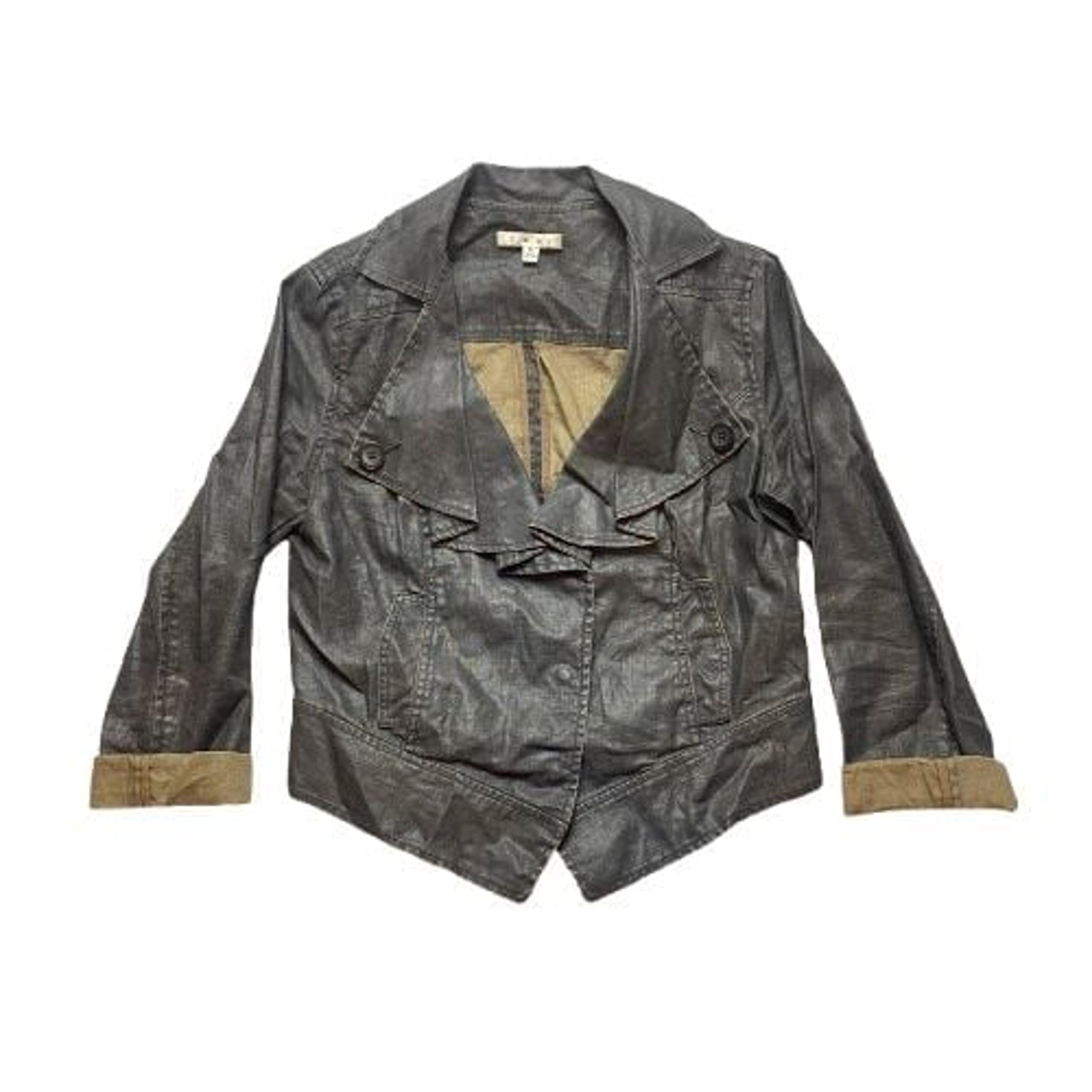 Cabi Jacket Womens Medium Dark Brown Waxed Linen Moto Biker Boho Grunge Cropped