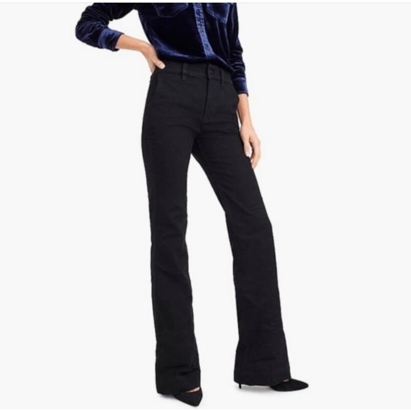 J. Crew Wide Leg Denim Trouser Jean High Waist & 2 inch Hems Faded Black Sz 28