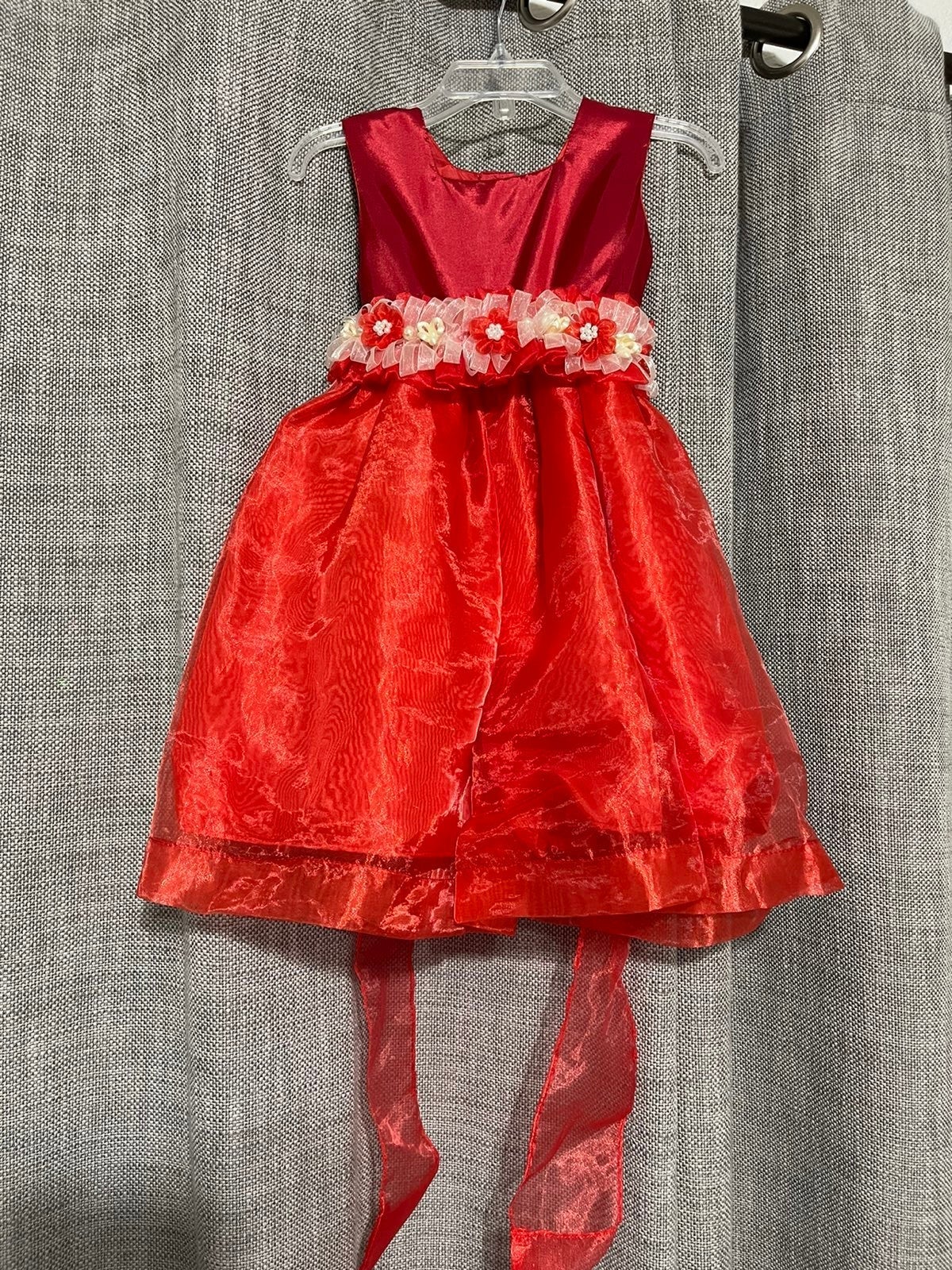 Baby Girl Red Tulle Dress Holiday Outfit with Beaded Belt