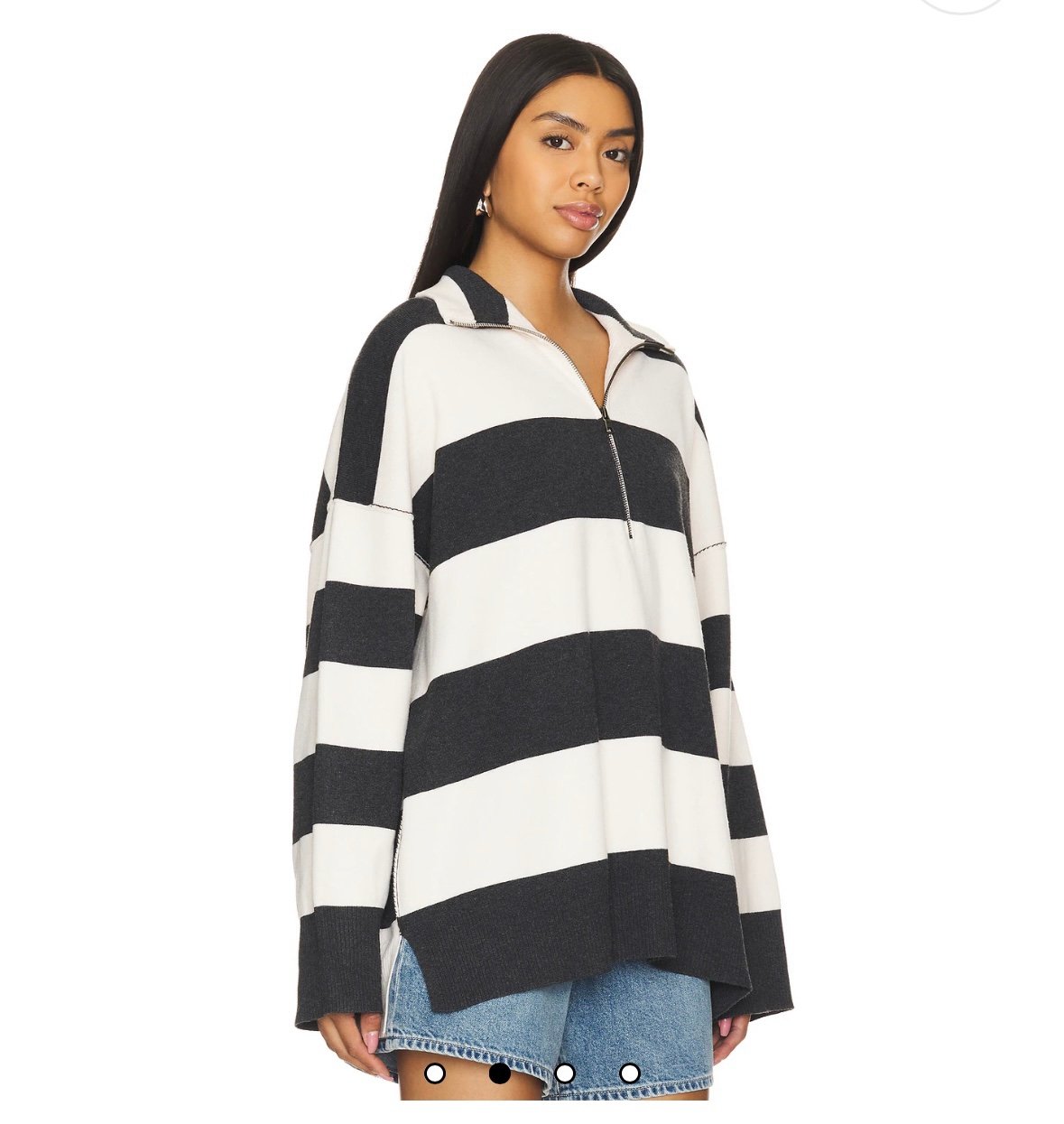 Women’s Free People Coastal Stripe Pullover Carbon Champagne Small Quarter Zip