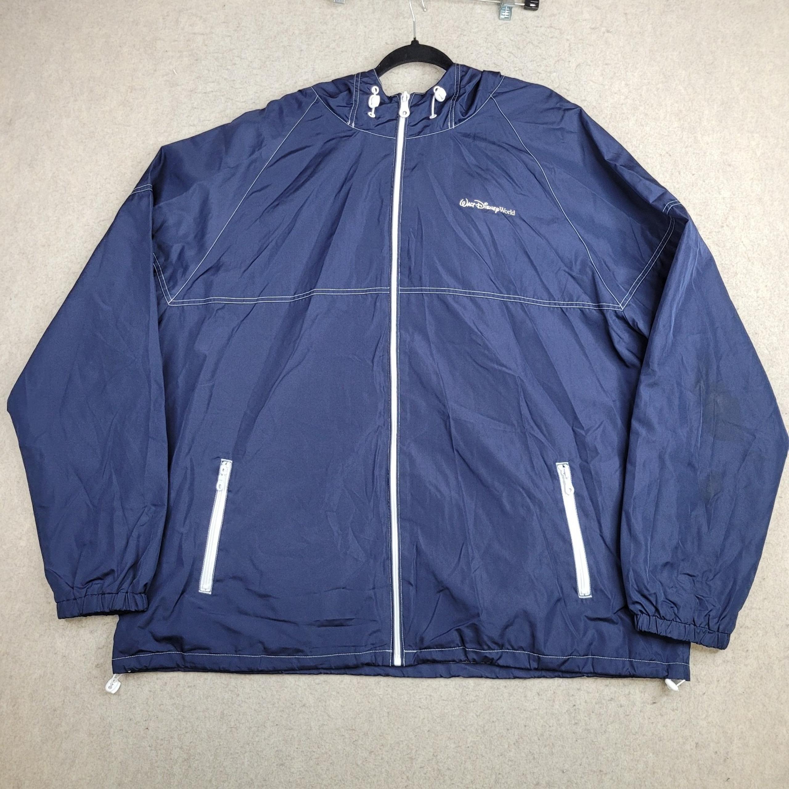 Disney World Windbreaker Jacket Mens 3XL Blue Full Zip Hooded Rain Wind