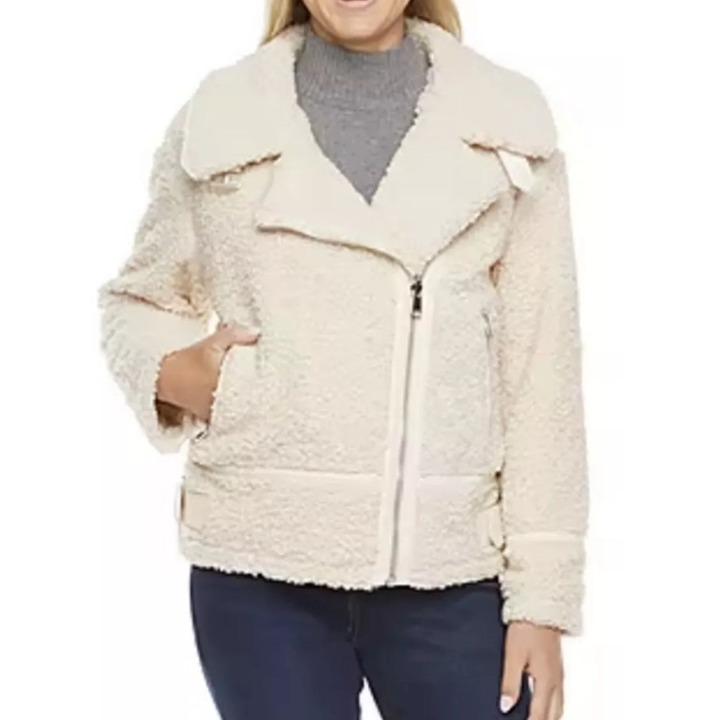 A.N.A a New Approach Cream Women's Fleece Reversible Jacket Size L