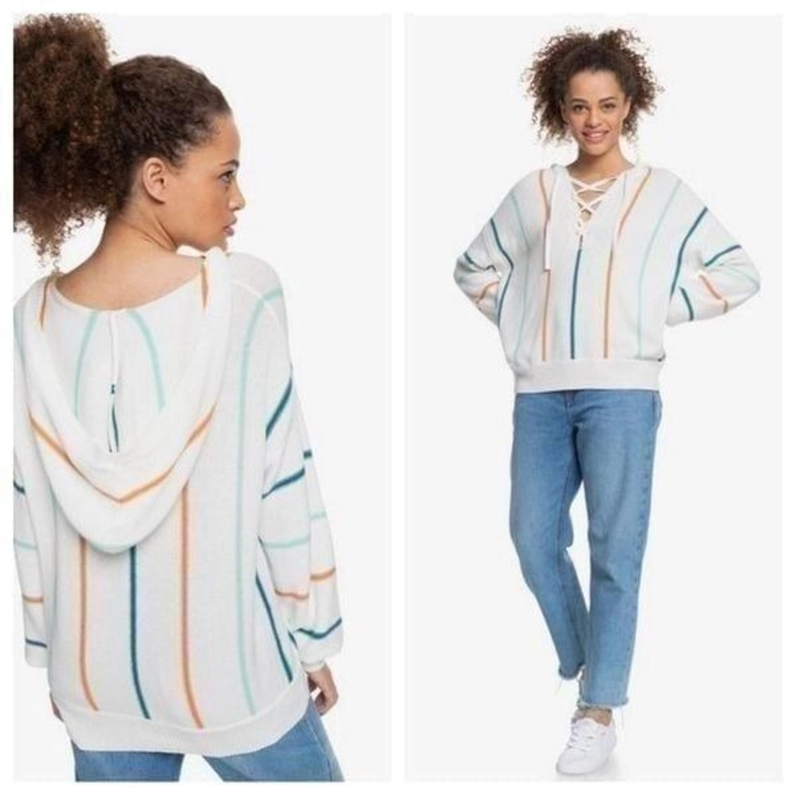 ROXY Bay Of Rainbows Hooded Sweater Hoodie Stripes Boho Medium