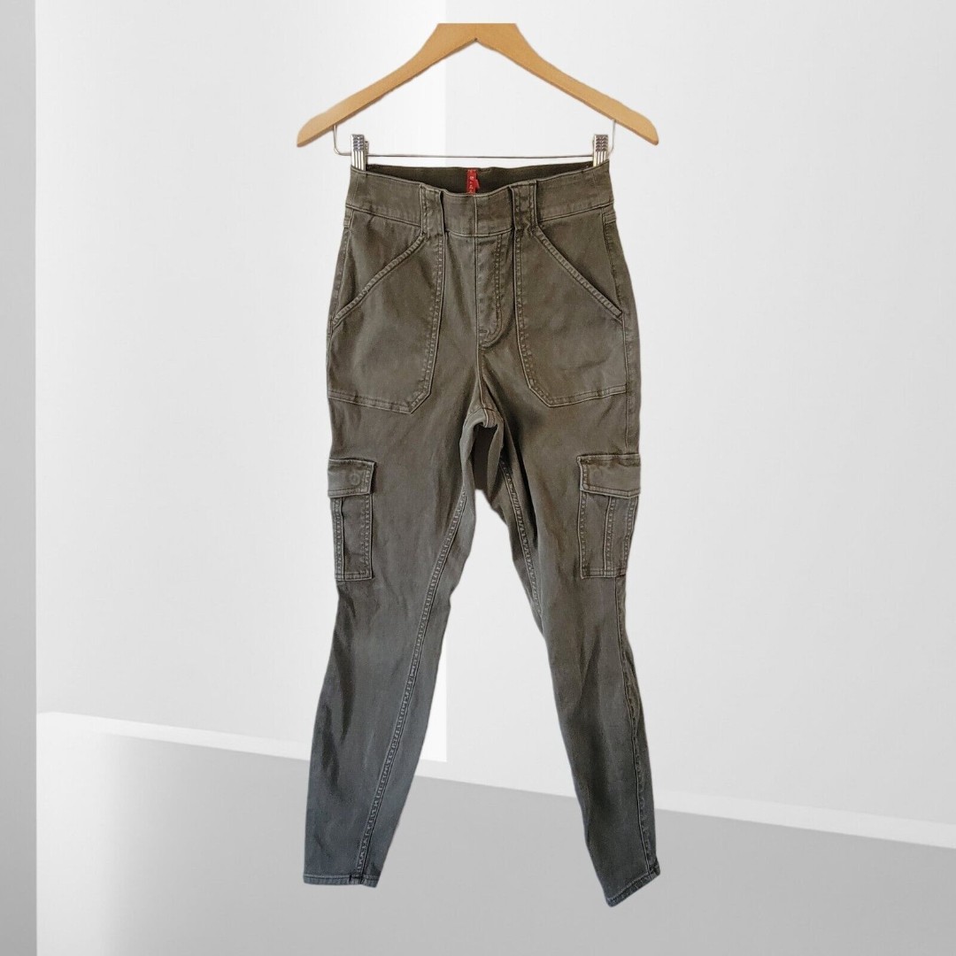 SPANX Jeans High Rise Ankle Skinny Cargo Pants Olive Green MEDIUM
