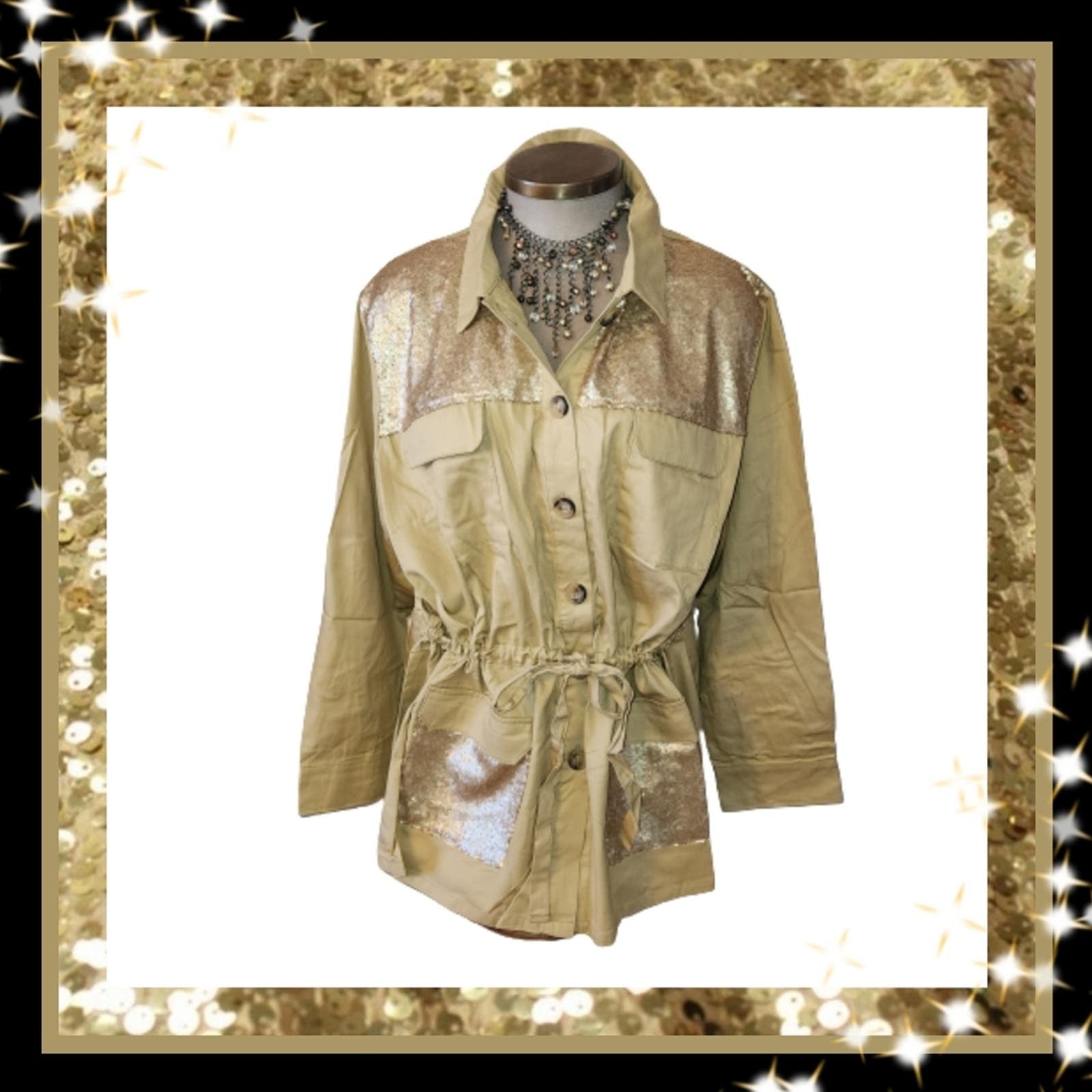 SEQUIN PANEL ☆ KHAKI ☆ MUST HAVE SAFARI WAIST COAT ☆ NWT
