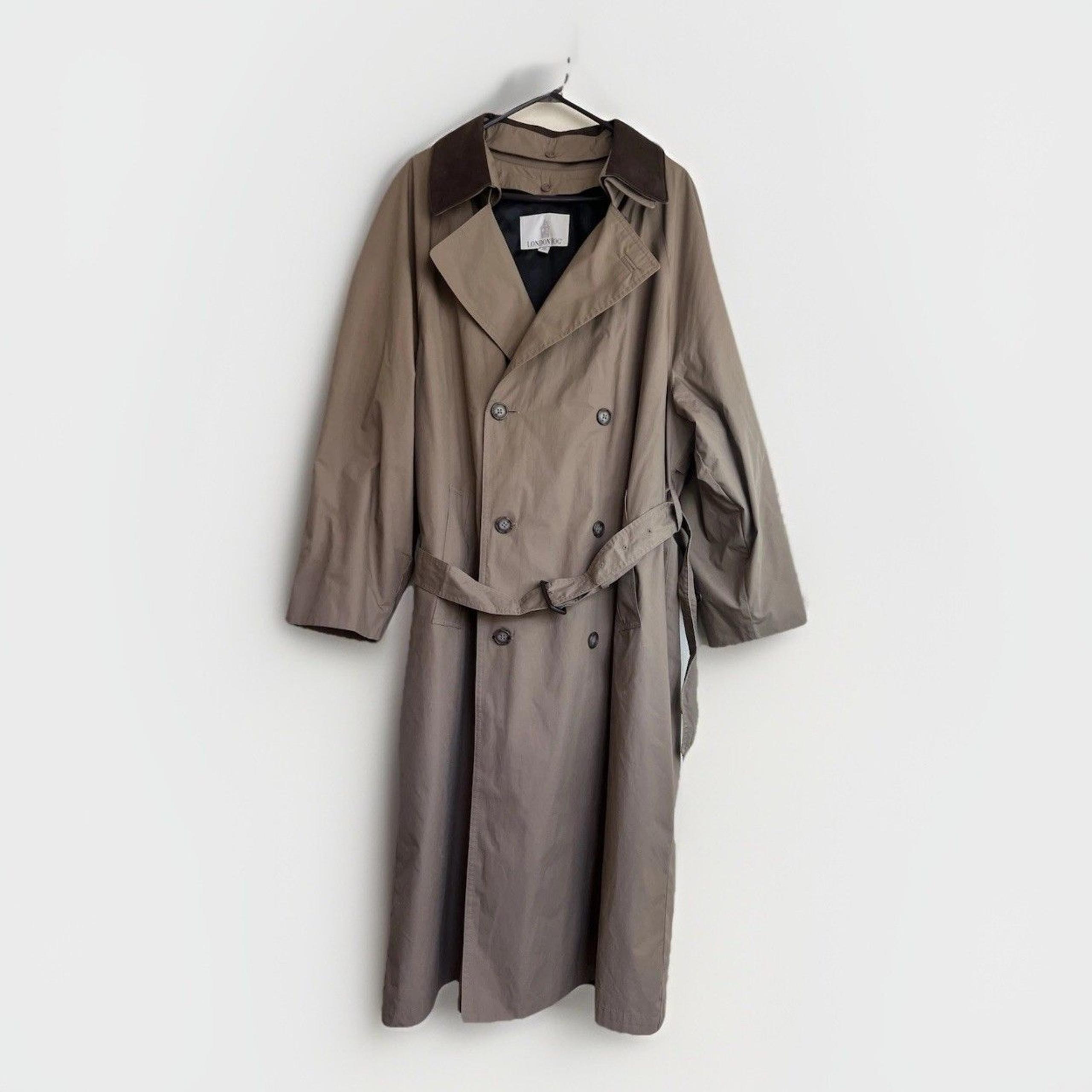 London Fog Men’s Trench Coat Raincoat Overcoat Sz 42 Reg Brown Removable Liner